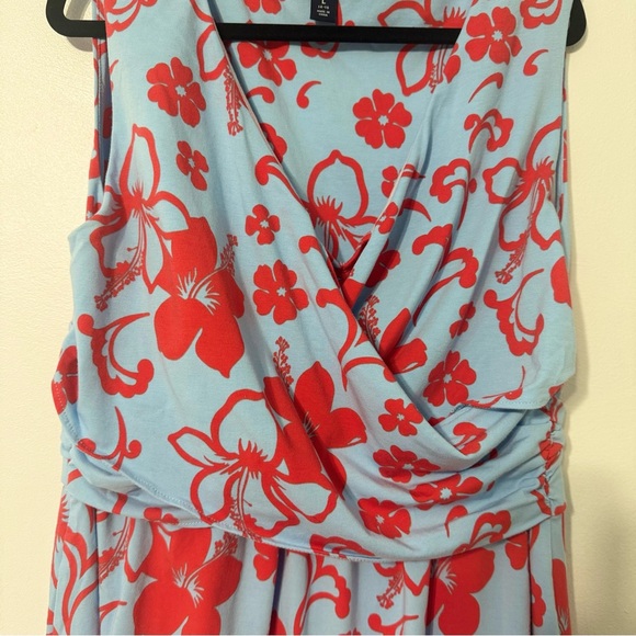 Lands' End Red and Blue Floral Midi Dress small flaw - Picture 3 of 7